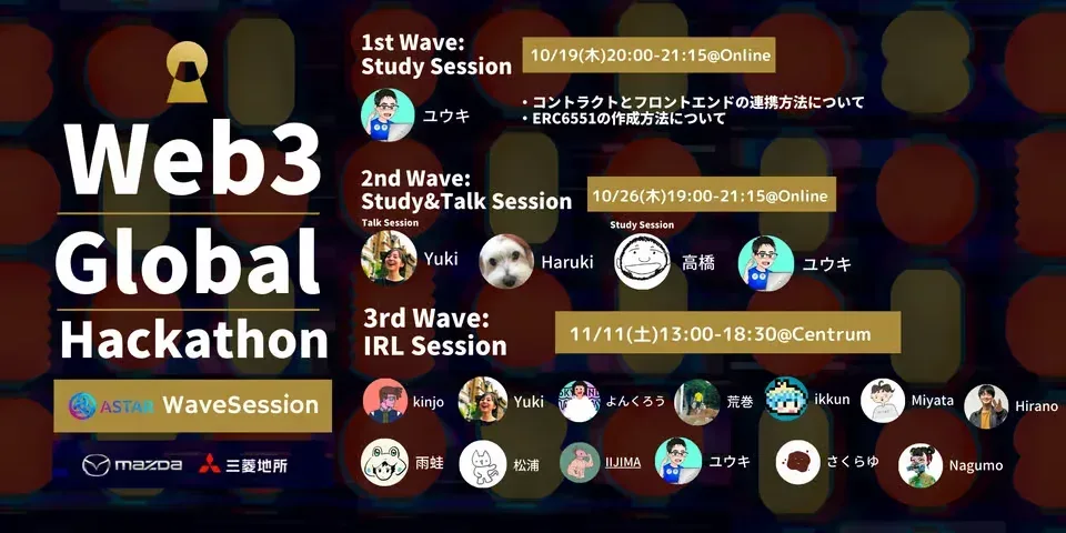 Web3 Global Hackathon WaveSessionの日程と登壇者を紹介する告知画像